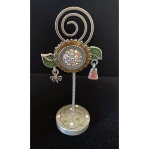 AJMC Photo Card Holder Sunflower with Rhinestones Bee Grow Antique Silver Tone